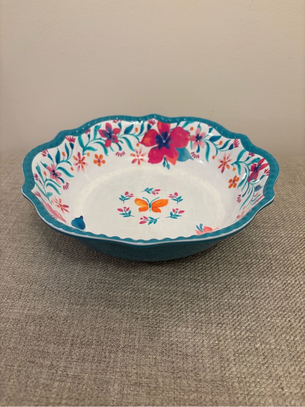 Pioneer Woman Folk Geo 8 1/2" Dinner Bowl / Pasta Bowl Floral Teal Melamine